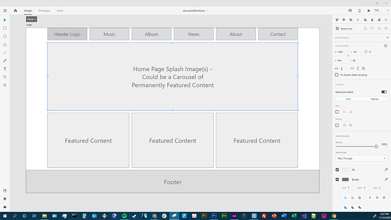 Index Wireframe in Adobe XD